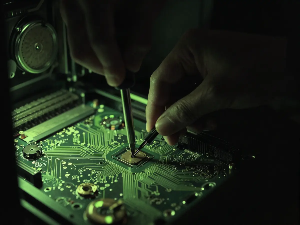 Handen met een schroevendraaier in een geopende computer — samenwerking met hardwarepartners